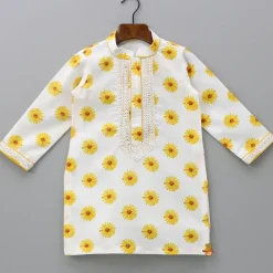 Clearance Faux Mirror Work Printed Cotton Linen Kurta And Pyjama BOY Indian Ethnic Wear | Ethnic Sets