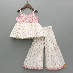 Online Faux-Mirror Lace Detailed Cotton Printed Kurti And Sharara Ethnic Wear | Palazzos & Shararas