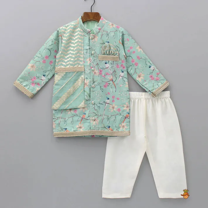 Hot Flap Green Ethnic Kurta And Off White Pyjama BOY Indian Ethnic Wear | Ethnic Sets