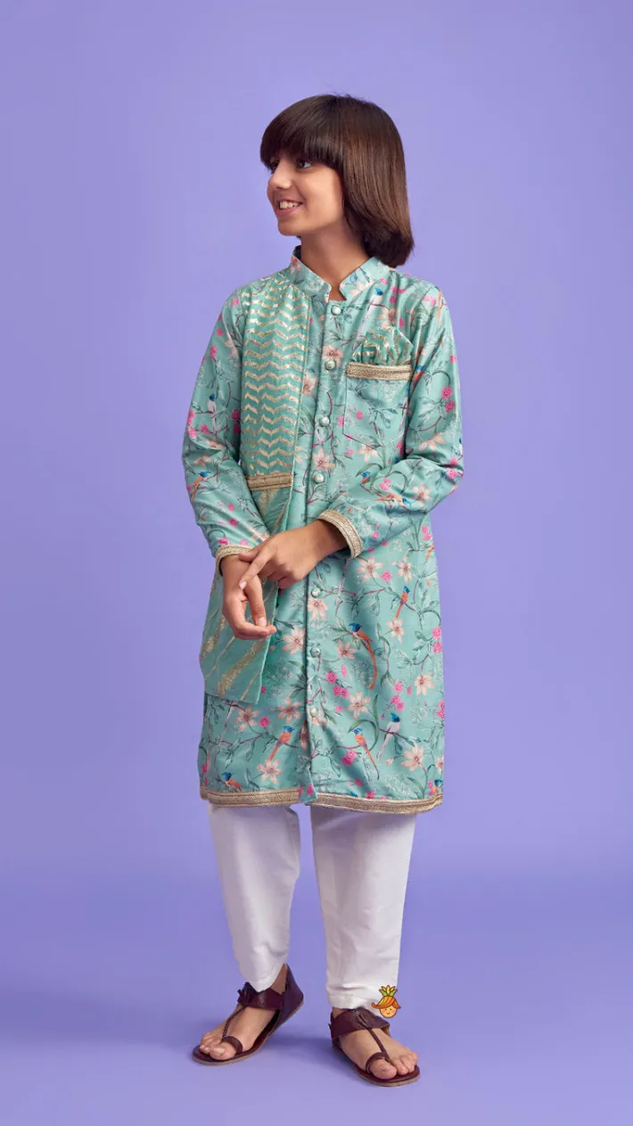 New Flap Green Ethnic Kurta And Off White Pyjama BOY Indian Ethnic Wear | Ethnic Sets