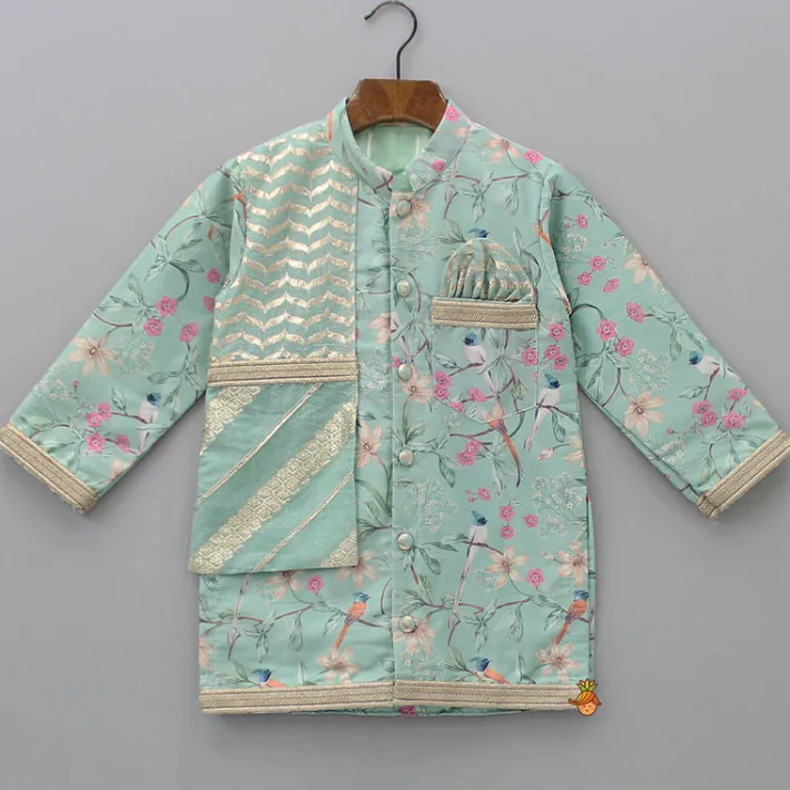 Hot Flap Green Ethnic Kurta And Off White Pyjama BOY Indian Ethnic Wear | Ethnic Sets