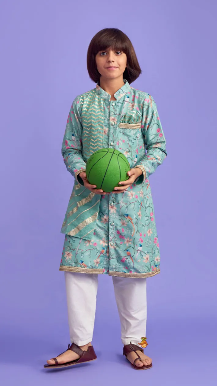 New Flap Green Ethnic Kurta And Off White Pyjama BOY Indian Ethnic Wear | Ethnic Sets