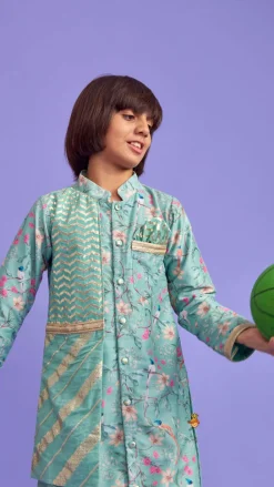 New Flap Green Ethnic Kurta And Off White Pyjama BOY Indian Ethnic Wear | Ethnic Sets