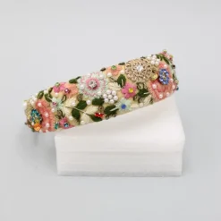 Online Flat Back Pearls And Colourful Stones Embellished Beige Hair Band Hair Accessories | Hair Bands