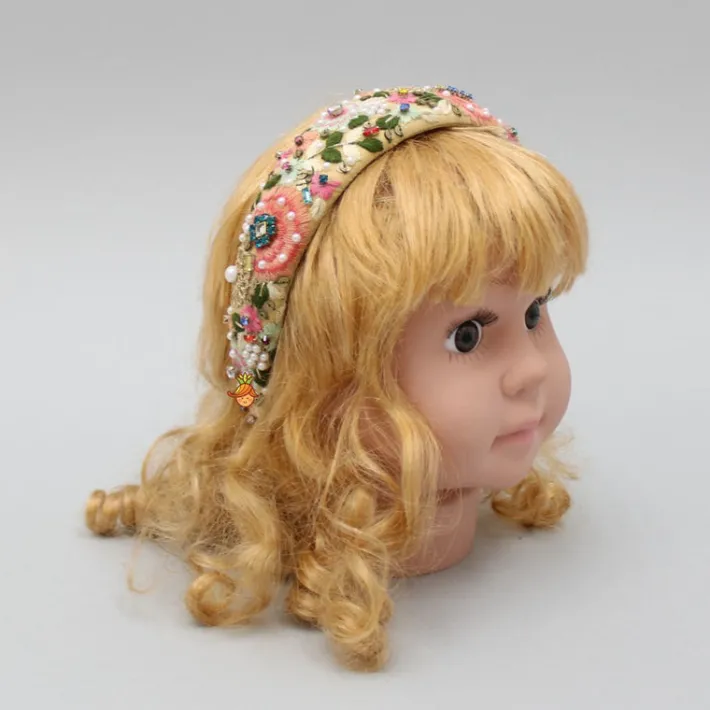 Online Flat Back Pearls And Colourful Stones Embellished Beige Hair Band Hair Accessories | Hair Bands