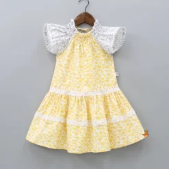 Best Flat Back Pearls Embellished Yellow And Grey High Neck Dress Dresses & Sets | Dresses