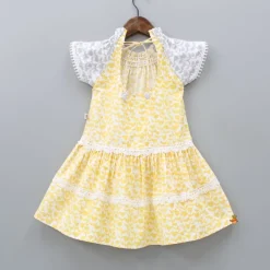 Best Flat Back Pearls Embellished Yellow And Grey High Neck Dress Dresses & Sets | Dresses