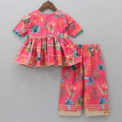 Discount Floral And Peacock Printed Peplum Style Top With Pant Ethnic Wear | Churidars & Salwars