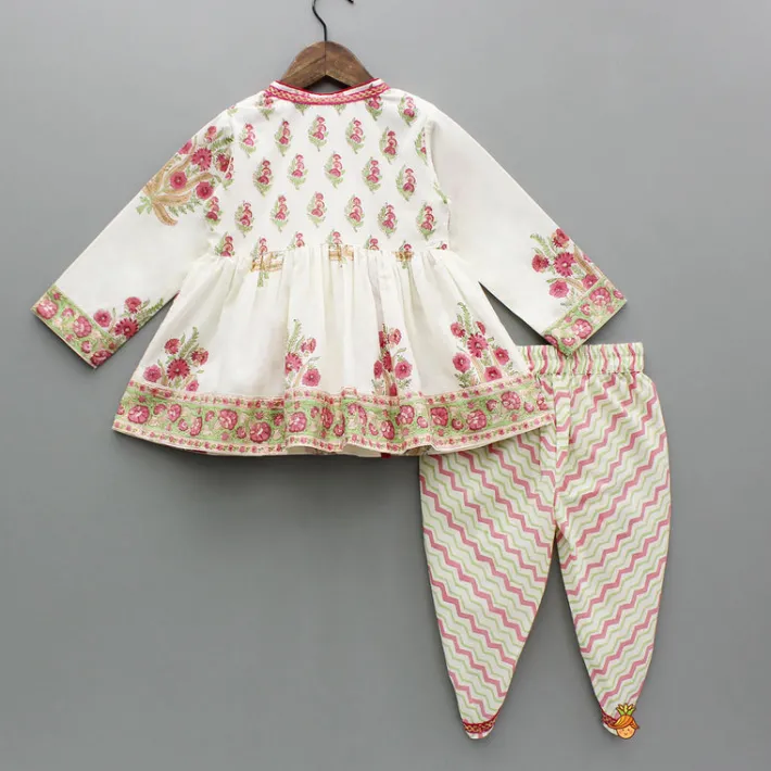Hot Floral Angarkha Kurti And Chevron Printed Tulip Pants Ethnic Wear | Dhotis & Patialas