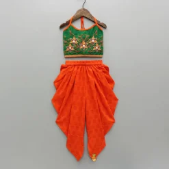 Fashion Floral Beaded Halter Neck Top And Printed Dhoti Ethnic Wear | Dhotis & Patialas