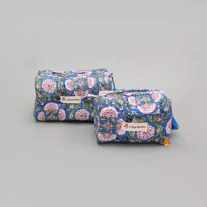 Discount Floral Block-Printed Pouch Bags - Set Of 2 Bags