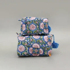 Discount Floral Block-Printed Pouch Bags - Set Of 2 Bags