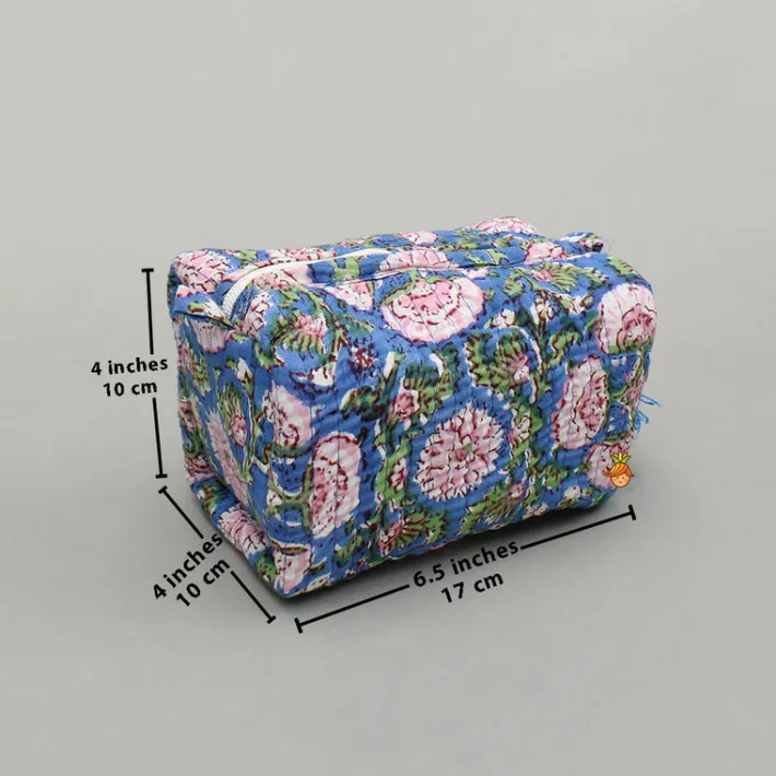 Discount Floral Block-Printed Pouch Bags - Set Of 2 Bags