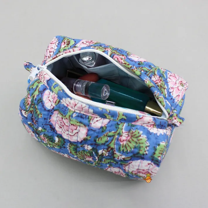 Discount Floral Block-Printed Pouch Bags - Set Of 2 Bags