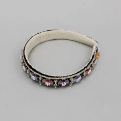 Online Floral Embroidered Black Hairband With Beadwork Hair Accessories | Hair Bands