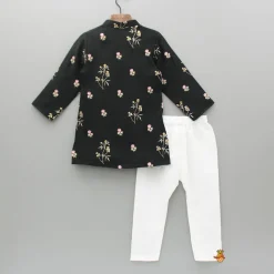 Sale Floral Embroidered Black Kurta And Pyjama BOY Indian Ethnic Wear | Ethnic Sets