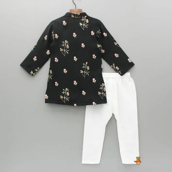 Sale Floral Embroidered Black Kurta And Pyjama BOY Indian Ethnic Wear | Ethnic Sets