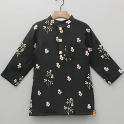 Sale Floral Embroidered Black Kurta And Pyjama BOY Indian Ethnic Wear | Ethnic Sets