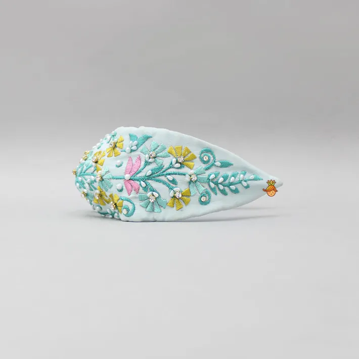 Sale Floral Embroidered Blue Hairband Hair Accessories | Hair Bands