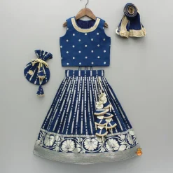 Fashion Floral Embroidered Blue Top And Lehenga With Matching Net Dupatta And Potli Bag Ethnic Wear | Lehengas & Ghagras
