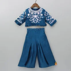 Discount Floral Embroidered Blue Top And Palazzo Ethnic Wear | Palazzos & Shararas