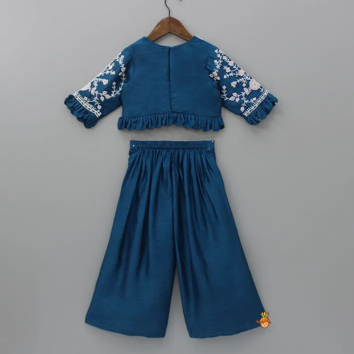 Discount Floral Embroidered Blue Top And Palazzo Ethnic Wear | Palazzos & Shararas