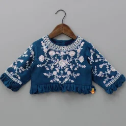 Discount Floral Embroidered Blue Top And Palazzo Ethnic Wear | Palazzos & Shararas