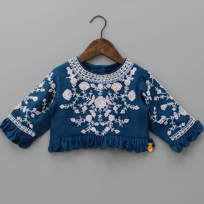 Discount Floral Embroidered Blue Top And Palazzo Ethnic Wear | Palazzos & Shararas
