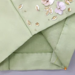 Sale Floral Embroidered Green Sleeveless Top And Fabric Flower Tassels Adorned Lehenga With Ruffle Dupatta Ethnic Wear | Lehengas & Ghagras