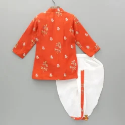 Online Floral Embroidered Orange Kurta And Dhoti BOY Indian Ethnic Wear | Ethnic Sets