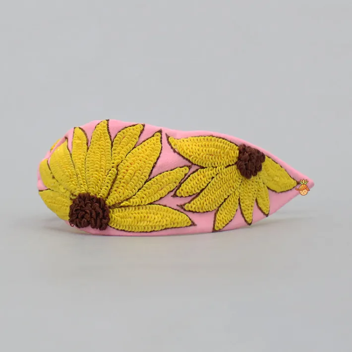 Online Floral Embroidered Pink Hairband Hair Accessories | Hair Bands