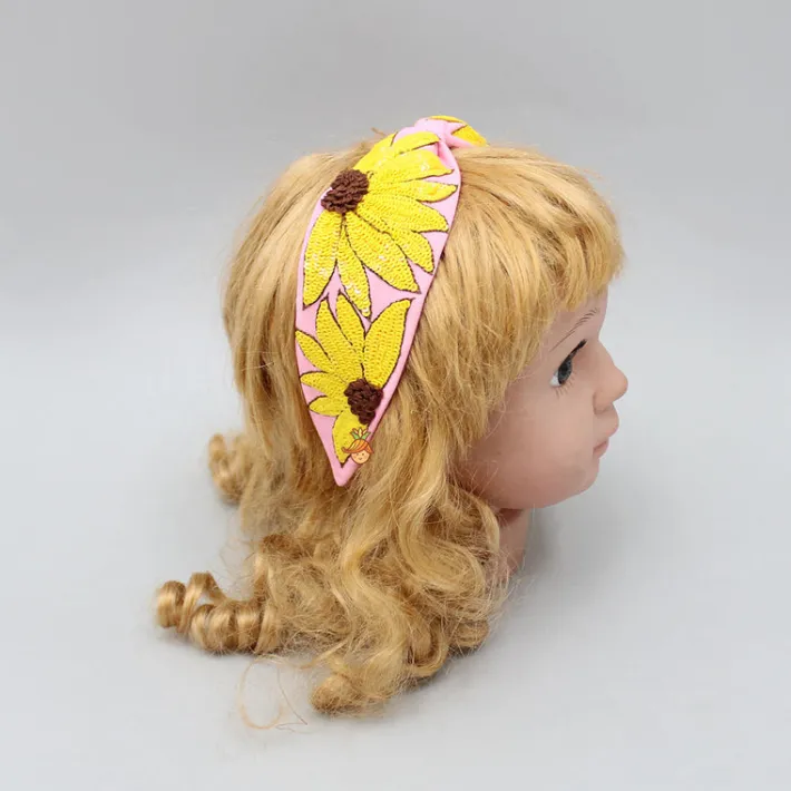 Online Floral Embroidered Pink Hairband Hair Accessories | Hair Bands