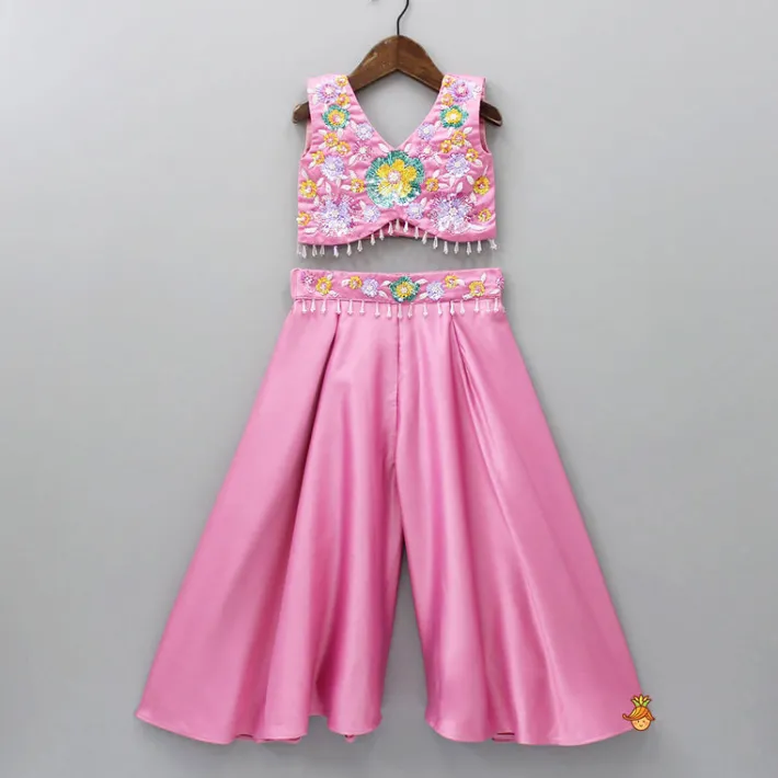 New Floral Embroidered Stylish Pink Top And Palazzo Ethnic Wear | Palazzos & Shararas