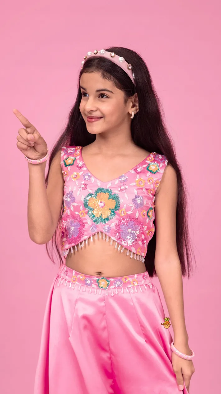 New Floral Embroidered Stylish Pink Top And Palazzo Ethnic Wear | Palazzos & Shararas