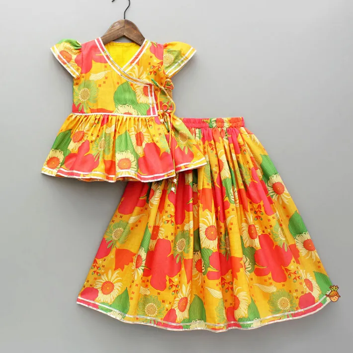 Outlet Floral Multicolour Printed Angarkha Style Peplum Top And Lehenga Ethnic Wear | Lehengas & Ghagras