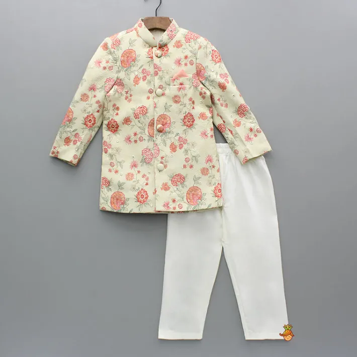 Best Floral Multicolour Printed Sherwani And Pyjama BOY Indian Ethnic Wear | Sherwani Sets