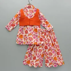 Clearance Floral Multicolour Printed Shirt Style Kurti With Jacket And Palazzo Ethnic Wear | Palazzos & Shararas