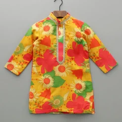Fashion Floral Multicolour Printed Kurta And Churidar BOY Twinning Sets | Indian Ethnic Wear