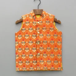 Fashion Floral Orange Brocade Jacket BOY Indian Ethnic Wear | Ethnic Jackets