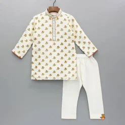 Best Floral Printed And Faux Mirror Work Embroidered Kurta With Pyjama BOY Indian Ethnic Wear | Ethnic Sets