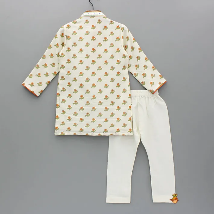 Best Floral Printed And Faux Mirror Work Embroidered Kurta With Pyjama BOY Indian Ethnic Wear | Ethnic Sets