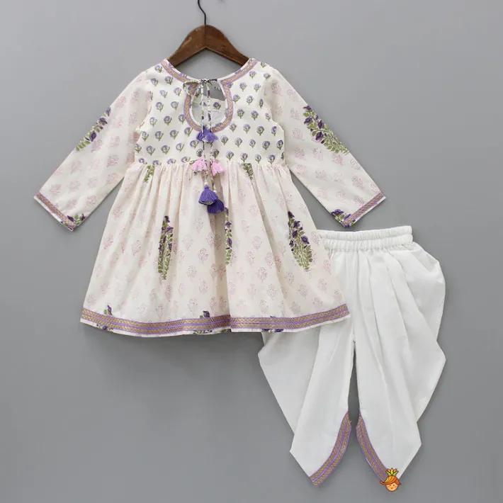 Outlet Floral Printed Angarkha Styled Kurti And Dhoti Twinning Sets | Ethnic Wear