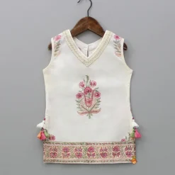 Online Floral Printed Bead Work Kurti With Sharara And Chevron Printed Dupatta Ethnic Wear | Palazzos & Shararas