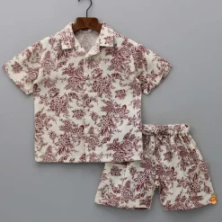 Clearance Floral Printed Beige Shirt And Shorts BOY Sets