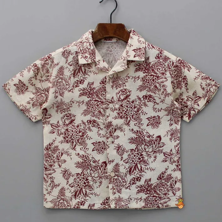 Clearance Floral Printed Beige Shirt And Shorts BOY Sets