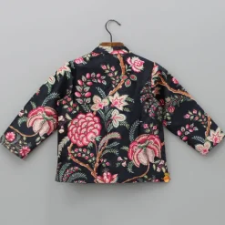 Outlet Floral Printed Black Velvet Jacket BOY Indian Ethnic Wear | Ethnic Jackets