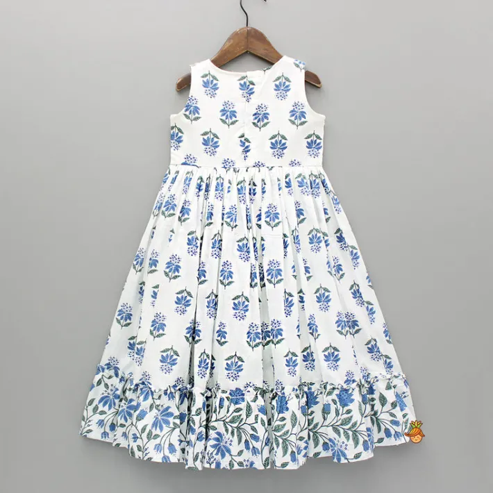 Hot Floral Printed Blue Flared Kurti Ethnic Wear | Kurtis & Jumpsuits