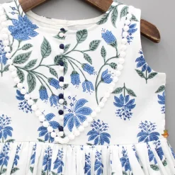 Hot Floral Printed Blue Flared Kurti Ethnic Wear | Kurtis & Jumpsuits