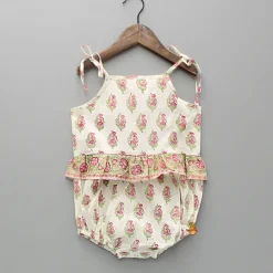 Hot Floral Printed Bodysuit With Shoulder Tie Ups Baby Essentials | Bodysuits