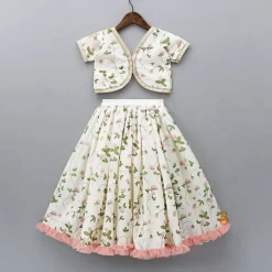 Discount Floral Printed Crop Top With Lehenga And Net Dupatta Ethnic Wear | Lehengas & Ghagras